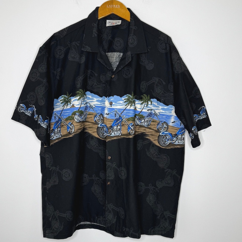 Pacific Legend Hawaiian Motorcycle Print Shirt Mens